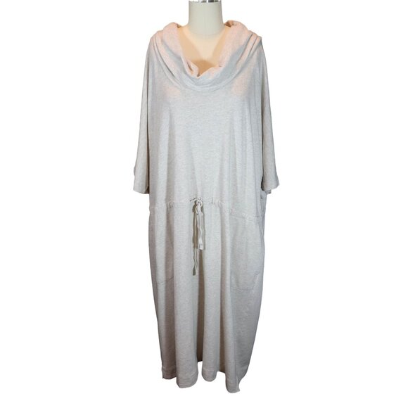 LANDS END Tan Heather Cowl Short Sleeve Sweatshirt Dress w/ Pockets Size 3X - Picture 1 of 9
